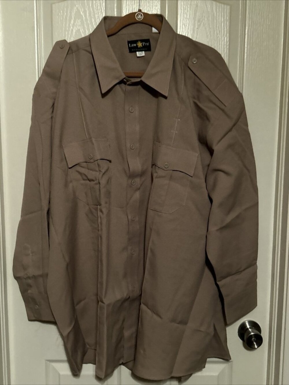 Law Pro Khaki Beige Color  Long Sleeve Button Front Uniform Work Shirt Men’s 4xl